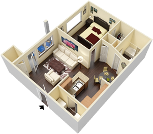 A1 - One Bedroom / One Bath - 647 Sq. Ft.*